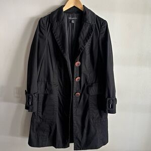 INC International Concepts Black Utility Trench Coat Jacket Size M Y2k